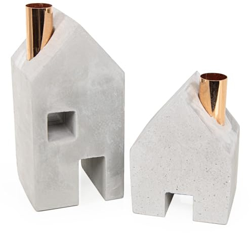 Logbuch-Verlag Kerzenständer Set Häuser aus Beton Moderne Kerzenhalter für Stabkerzen Weihnachten Balkon Terrasse Deko 12-18 cm