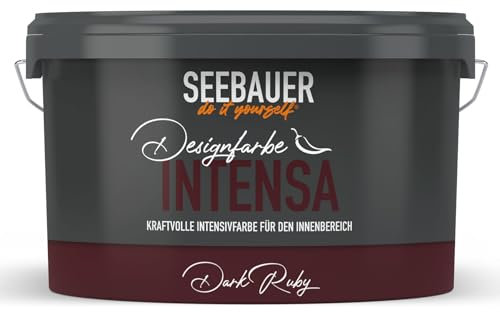 SEEBAUER diy Intensivfarbe INTENSA Rot 2,5L (Dark Ruby) Edelmatte Wandfarbe Dunkelrot - Innenfarbe sehr hohe Deckkraft - Matt, Abwaschbar und Tropffrei