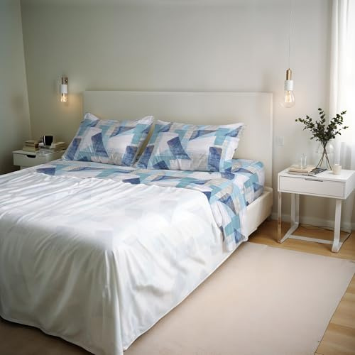 Set Lenzuola Letto Matrimoniale River, lavorato in Italia - Completo Letto, Lenzuolo Sotto con Angoli, Telo Sopra 240x300cm e 2 Federe con Patella Interna (Matrimoniale, milk)