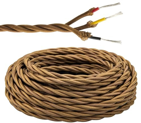 URCIANOW 10M Cavo Elettrico Corda Vintage 3 Fili 3x0,75mm² Marrone | 10M, Cavo Corda Canapa Retrò, Con Messa a Terra, Per Lampade e Lampadari, Progetti Fai da Te