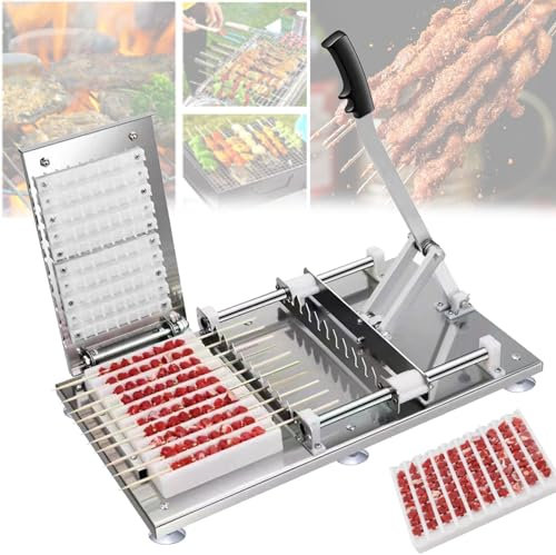 Boîte à brochettes à 10 trous pour barbecue, machine à ficelle de viande en acier inoxydable pour usage domestique/commercial, machine à brochettes de mouton en acier inoxydable