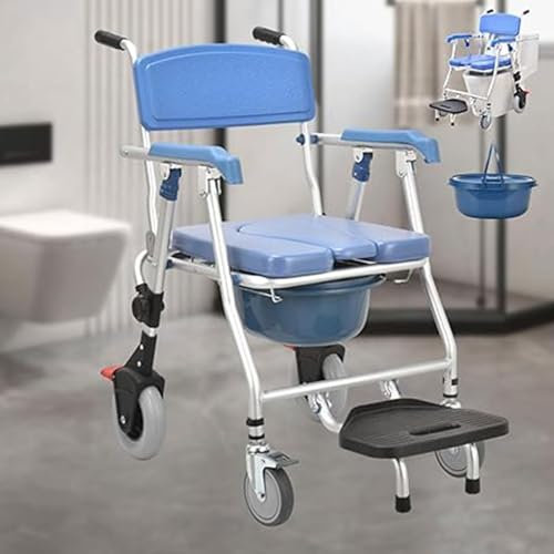 Generisch 3-in-1 Duschstuhl mit Rollen – fahrbarer Toilettenstuhl klappbar mit Vier Bremsen, multifunktional, optimal für Badezimmer und Pflege, stabil und sicher.