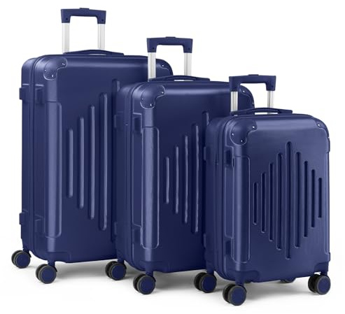 Bonnlo Kofferset 3 Teilig, Hartschale Koffer Set, Reisekoffer mit 4 Rollen, Koffer & Trolleys M-L-XL aus ABS, Koffer groß, Marineblau