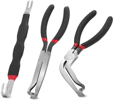 WODHMIEY 3 Set Connector Removal Pliers Set – High Carbon Steel Straight & 60° Angled Disconnect Pliers with Dual-End Pry Tool for Vehicle Plugs, Ignition Wires, Hose Connectors, Tight Areas