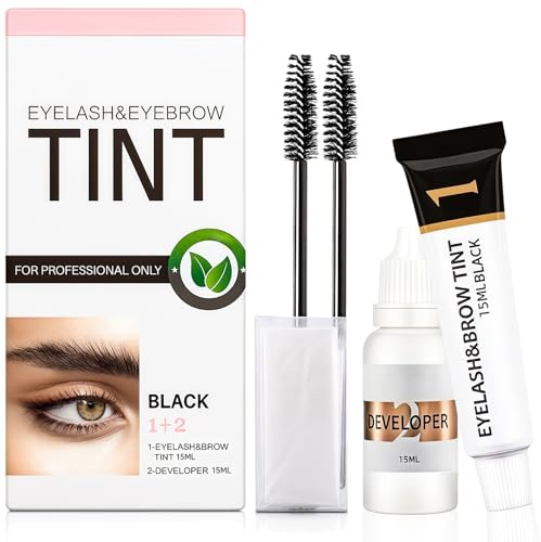 Eyebrow Tint Kit - Black Eyebrow & Eyelash Tint, Brow Dye, Instant Color Lasts 8 Weeks, Full Brows, Mild & Waterproof, Sensitive Skin Friendly, 15ml+15ml