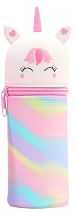 Kawaii Federmäppchen,Einhornn 2-in-1 Stand Mäppchen mit Reißverschluss,Niedliches Cartoon Tier Federmappe,Federtasche für Schülerin Teenager Mädchen,Pencil Case,Aesthetic Schulbedarf (Tarnweiß)