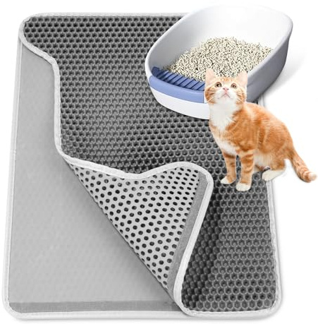 Kattlåda, matta för kattströ, kattströ, underlägg, vaxkakedesign, kattlåda, matta, vattentät, dubbla lager, design, bikugmatta (60 x 45 cm)