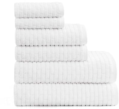 Tommy Hilfiger - Bath Towel Set, Absorbent Cotton with Zero Twist Construction, Medium Weight, Dorm Essentials, Oeko-Tex Certified (Brick Texture White, 6 Pack)