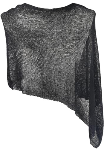 CABODYALS Poncho Nero Trasparente Bolero Maglia di Cotone Tinta Unita Poncho Estivo Scialle Leggero Protezione Solare Maglioni Pullover Scialli e Stole Grembiule per Donna Abiti da Sera e AC
