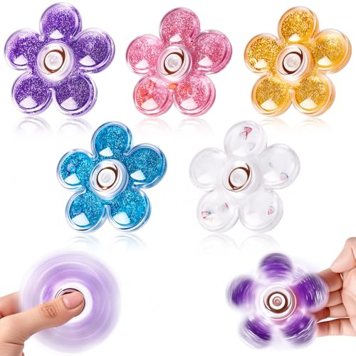 FIGROL 5 Pack Glitter Fidget Spinners, Sensory Fidget Toys for Stress Relief, Fidget Spinners for Kids, Teens, Boys & Girls, Party Favors Gifts for Kids