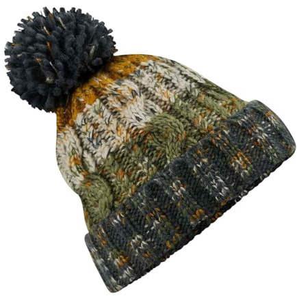 Beechfield Unisex Adults Corkscrew Knitted Pom Pom Beanie Hat (One Size) (Autumn Moss)