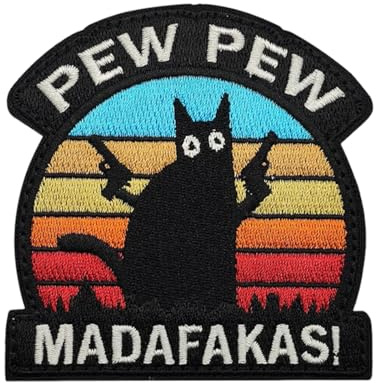 UIEXAY Pew Pew Madafakas Parche De Gato Negro Con Pistola Moral Parches Con Gancho Y Bucle Táctico Para Ropa Mochila Gorra De Béisbol Uniforme Chaleco Arnés Perros