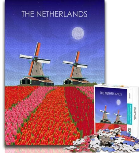 Puzzle mit der niederländischen Windmühle für Teenager, dekomprimierendes intellektuelles Lernspielzeug, geeignet als Schreibtischdekoration, 38x26cm