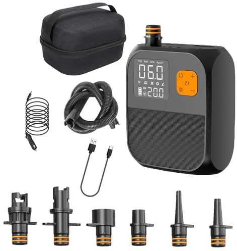 Pompa elettrica da paddle 8000 mAh,Pompa ad aria portatile Sup,Pompa ad aria ricaricabile 120 l/min,Touch Screen LED,Adatto per kayak,Vele ed elettrodomestici