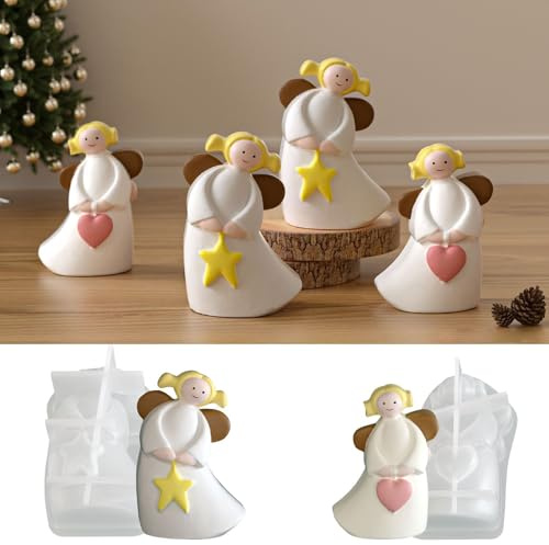 Silikonformen Gießformen Weihnachten Engel, 2 3D Weihnachtsengel Silikonform Weihnachten Silikonform Engel Gießformen Silikon Weihnachten Gipsform zum Gießen Herz Silikonformen Valentinstag (A)