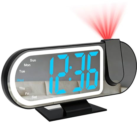 Maoskax Projection Alarm Clock Digital LED Clocks for Bedroom Bedside with Colorful Decoration Light Adjustable Brightness Snooze Temperature Date Week 12/24H Display Night Mode for Home Office