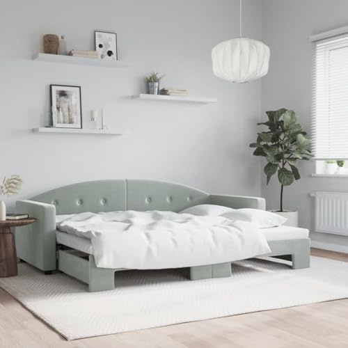 Frdhee Einzelbett ﻿boxspringbett Bettkasten,Tagesbett Ausziehbar Hellgrau 80x200 cm Samt,Für Schlafzimmer,Gästezimmer,Kompakte Verpackung Und Einfache Montage