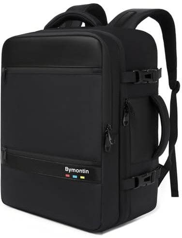 Bymontin Smart Suitcase-style Laptop Backpack, 25L / 35L Practical Travel Bag for Work, Leisure & Flight, Luggage-Style Commuter Pack (All-Black, 25L)