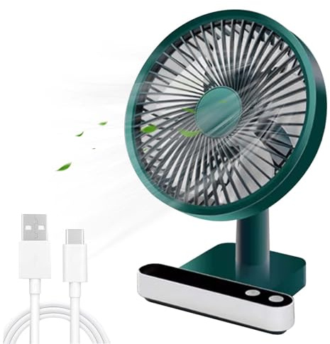 6.7 Inch Mini Ventilatori da Tavolo Portatile, Scrivania di 5000mAh Ricaricabile, 4 Velocità, 180° Rotazione Automatica, Ventilatore Silenzioso con Cavo USB, Per Ufficio, Soggiorno, Viaggi (Verde)