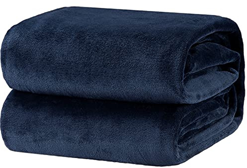 Bedsure GentleSoft Navy Fleece Blankets Queen Size - Bed Blanket Blue Soft Lightweight Plush Fuzzy Cozy Luxury Microfiber, 90x90 inches