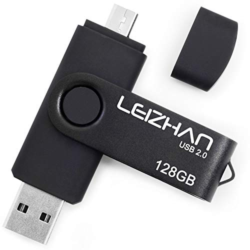LEIZHAN Clé USB 128Go USB 2.0 OTG 2 en 1 Flash Drive Mémoire Stick pour PC Ordinateur Portable Android Smartphone Tablette-Noir