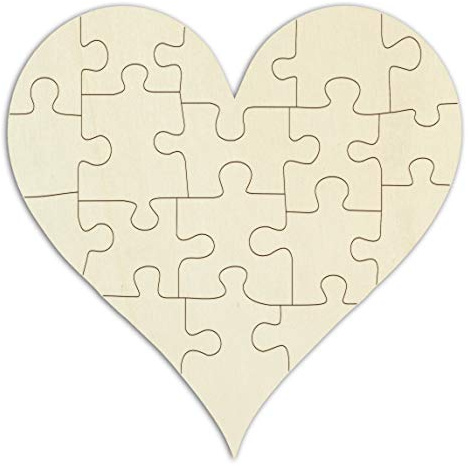 Holzpuzzle Spitzes Herz zum Bemalen und selbst gestalten - 18 Teile, 21 x 20 cm - personalisierbares Herz-Puzzle aus Schichtholz