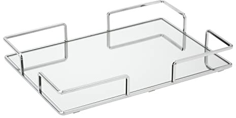 Modern Square Design Mirror Vanity Tray for Dresser, Perfume, Desk, Cosmetic & Jewelry Organizer, Decorative, Chrome