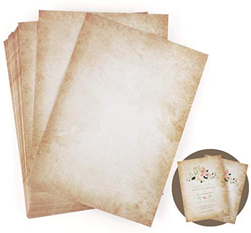 LATERN 50 Sheets Writing Paper Vintage, A4 Double-Sided Printed Format DIN A4 100gsm Old Paper Stationery Vintage for Writing and Printing Printer DIY