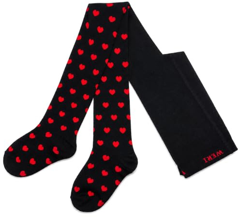 Weri Spezials Collant per neonati e bambine in cotone con cuori affascinanti in diverse varianti di design., nero+rosso, 122-128
