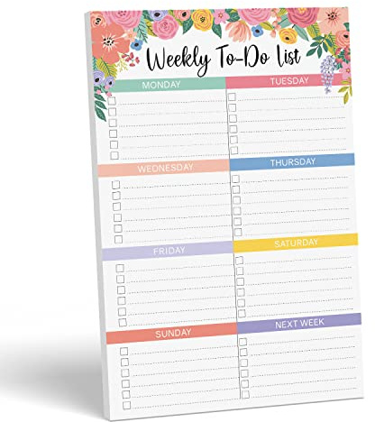 S&O Floral Weekly To Do List Notepad. Magnetic Weekly Scheduler Task pad with Daily Planner Agenda Squares. 9x6” Day Scheduler 2026 - Student Journal, Work Notebook, and Checklist Notepad