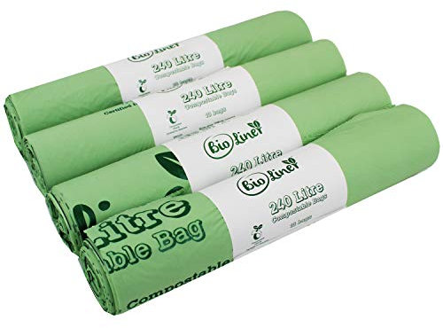 40 x 240L BioLiner Compostable Bags for Large Wheelie Bins (4 rolls) Food Waste Bin Liners - EN 13432 - Compostable 240L Large Wheelie Bin/Dustbin Bags with Composting Guide
