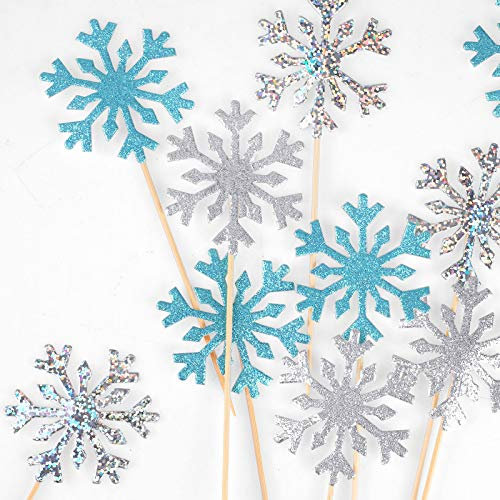 HOWAF 30 Copo de Nieve Cupcake Toppers para Decoraciones de Pastel congelados de Navidad, Pastel Tarta Fondant Toppers Decoración de Copo de Nieve para Navidad Cumpleaños Boda Invierno Decoraciones