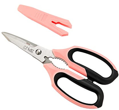 C.JET TOOL 8 Sharp Stainless Kitchen Scissors Meat Vegetables Herbs Food Cutting Shear Heavy Duty Cooking Scissors with Soft Grip Utility Multi-Purpose Carton Opening Tip Blade (Pink)
