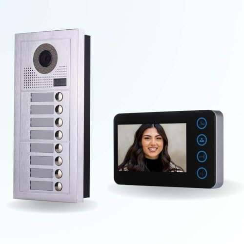 BT Security Portier interphone vidéo Modern 2 Fils - 8 Appartements - 8 écrans Noirs