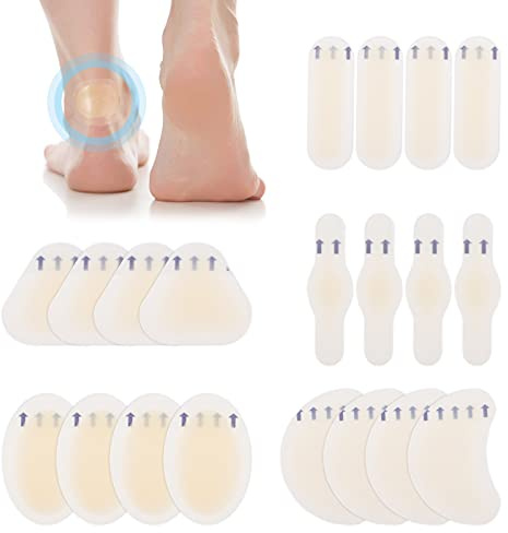LUCKNIGHT 20 Pcs Blister Plasters for Feet, 5 Sizes Hydrocolloid Dressings, Blister Bandages Adhesive Invisible for Heels, Forefoot, Toes & Foot, Waterproofing for Prevention and Rehabilitation