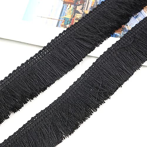 5 Meters 2.5cm Quaste Fransenborte Fransenband Schnittfranse Dekoband Zierband Dekoborte Tanzfransen Nähzubehör für Kleidung,Kostüme,DIY Nähen,Gardinen,Tischdecken,Tischläufer,Dekoration,Schwarz