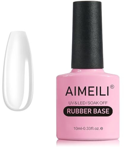 AIMEILI Clear Rubber Base Gel, Trasparente Semipermanente Smalto per Unghie, Elastic UV/LED Soak Off Nail Polish - Bello Denso e Autolivellante, 10ml