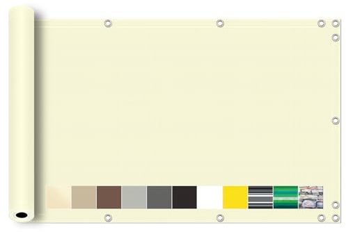 Timizi Copri Ringhiera Balcone 80x250cm, Copertura Balcone Ringhiera Impermeabile,Anti-UV Telo Frangivento Bello e Resistente per Recinzioni Varie - Beige