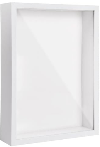 3D Bilderrahmen zum Befüllen, 3D Tief Objektrahmen A4, Schattenbox Vitrine Rahmen mit Transparente Acrylplatte Rahmen, Hölzern 3D Rahmen für Erinnerungsstücke Blumen Medaillen Foto (Weiß 5CM)