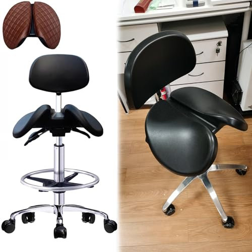 Sattelhocker Ergonomischer Bürohocker mit Rückenlehne & Fußstütze, PU Leder Sattel Schwenkstuhl Verbesserung Der Haltung, Stehwerkschalter Stuhl für Klinik/ Tattoo ( Size : 48-63cm (18.9 - 24.8in) )