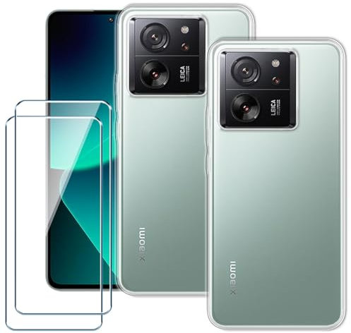 Xiangyun Funda para Xiaomi 13T 5G 2* Transparente Carcasa + 2 X Cristal Templado Membrana Película Protectora - Silicona Suave TPU Estuche Caso (6.67)