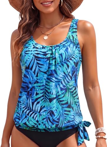 Womens Blouson Tankini Swim Top Loose Fit Strappy Bathing Suit