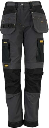 DEWALT Roseville Women's Slim Fit Work Trouser, Pro-Stretch Fabric, Holster and Cargo Pockets, Grey/Black, W16/L29