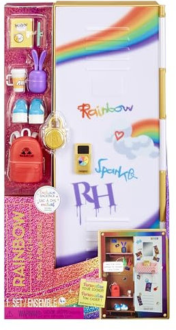 Rainbow High Design & Style - Spind-Spielset mit Regalen, Kleiderbügeln, Zubehör und Stickern, für Kinder von 4-12 Jahren, Regenbogen