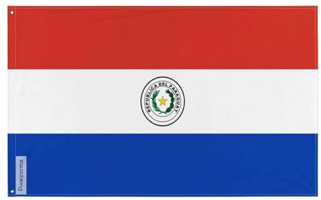 Pixelforma Bandera de Paraguay en varios tamaños, 100% poliéster impresión con doble dobladillo 2. 2 ojales izquierdos, 96 x 144 cm