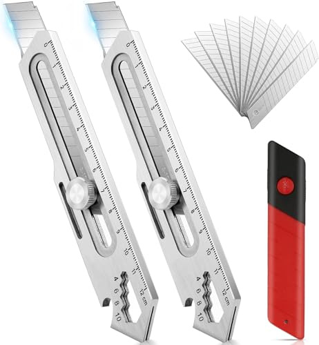 Utility Tool, Box Cutter, Gifts for Men, Stainless Steel Tool, 2 Pack | 10PCS Replaceable Blades, Gifts for Him,Multi-Functional Tool for Office, Home