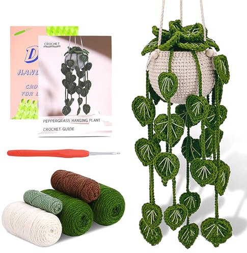 Yawdil Häkeln hängende Pflanze Kit, für Anfänger mit Video-Tutorial Baumwolle Strickgarn Faden Nadeln Haken Strickwerkzeug Set zum Häkeln