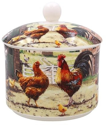 The Leonardo Collection Azucarero con tapa para gallos y gallinas | Azucarero para todos los hogares y oficinas | Diseñado por Macneil Studios | Cuenco de cerámica con tapa para azúcar, edulcorante u