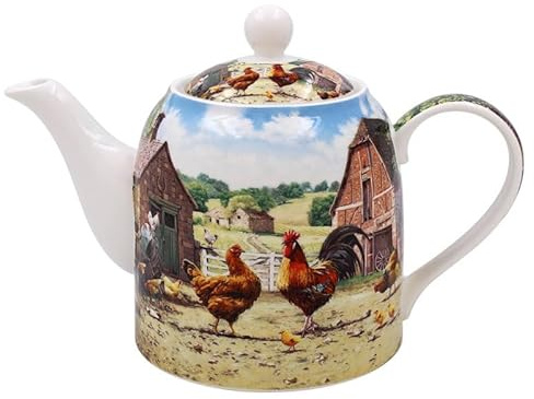 The Leonardo Collection Macneil Studios Cockerel & Hen Kitchen Tea Pot | British Design, Ceramic Construction, Lid Included, Easy Pour Spout, Ideal for Home and Office Use