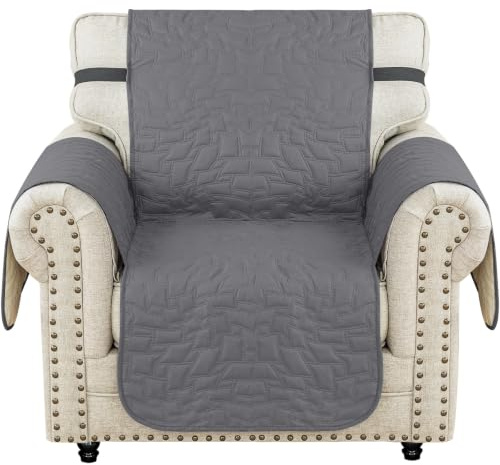 Ystyle Wasserdicht Sofabezug 1 Sitzer mit Armlehne, Hellgrau | Universell Abriebfest für Wohnzimmer, Modern Sesselschoner, Sofaüberwürfe Rutschfest, Kratzfest Sofa Cover für Katze Hund